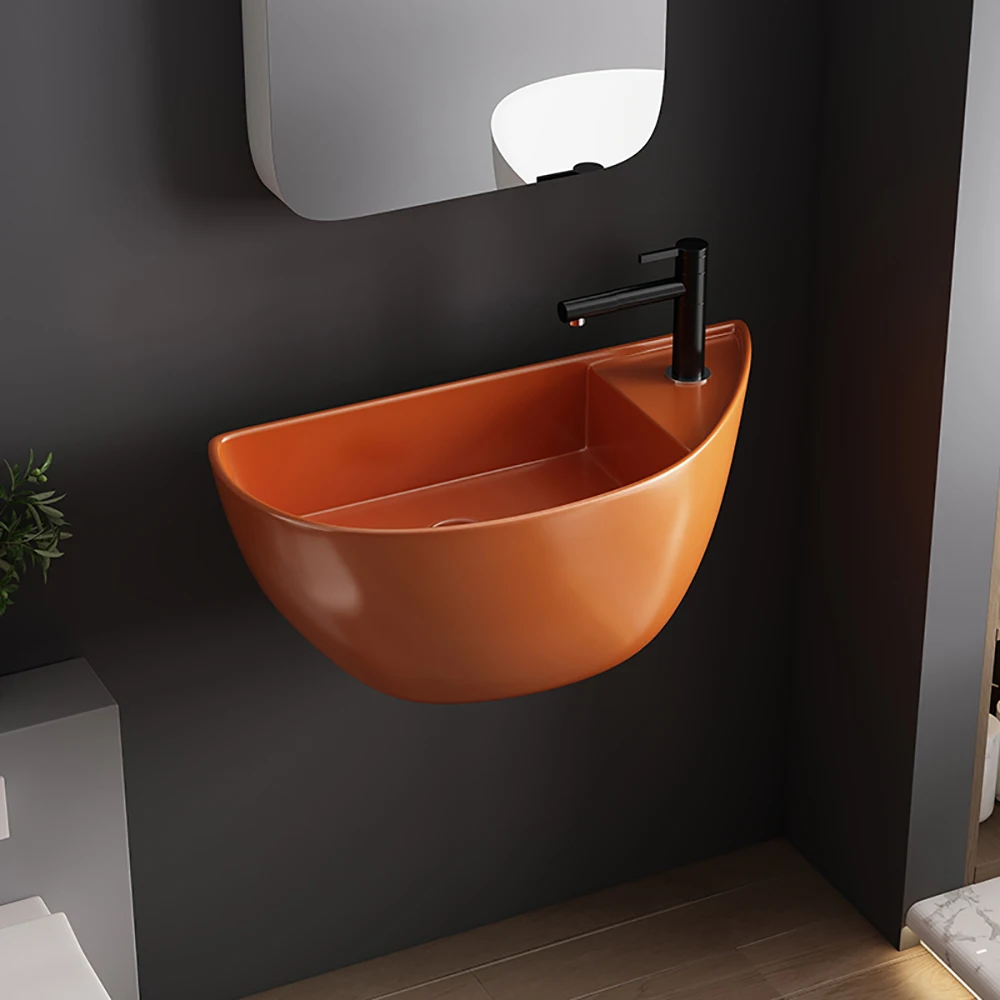 Wall Mounted Ceramic Bathroom Sink Space Saving Hanging Wash Basin For Home Restroom Vanity
