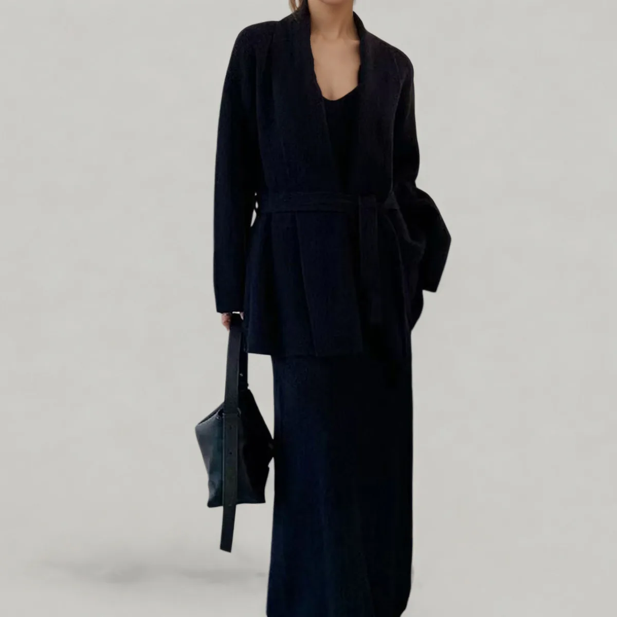 CiCi 2025 ملابس نسائية أنيقة مكونة من قطعتين لفصل الخريف والشتاء طقم فستان تويد مع حزام وشاح الخصر فستان حفلات العمل المكتبي #4