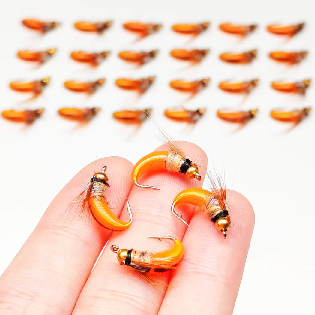 10 Stück-mit Fliegenbox Fliegenfischen Fliegen Künstlicher BeadHead Nymphe Orange Trockenfliegen Köder zum Angeln Forellen Nymphenköder – Detail 8