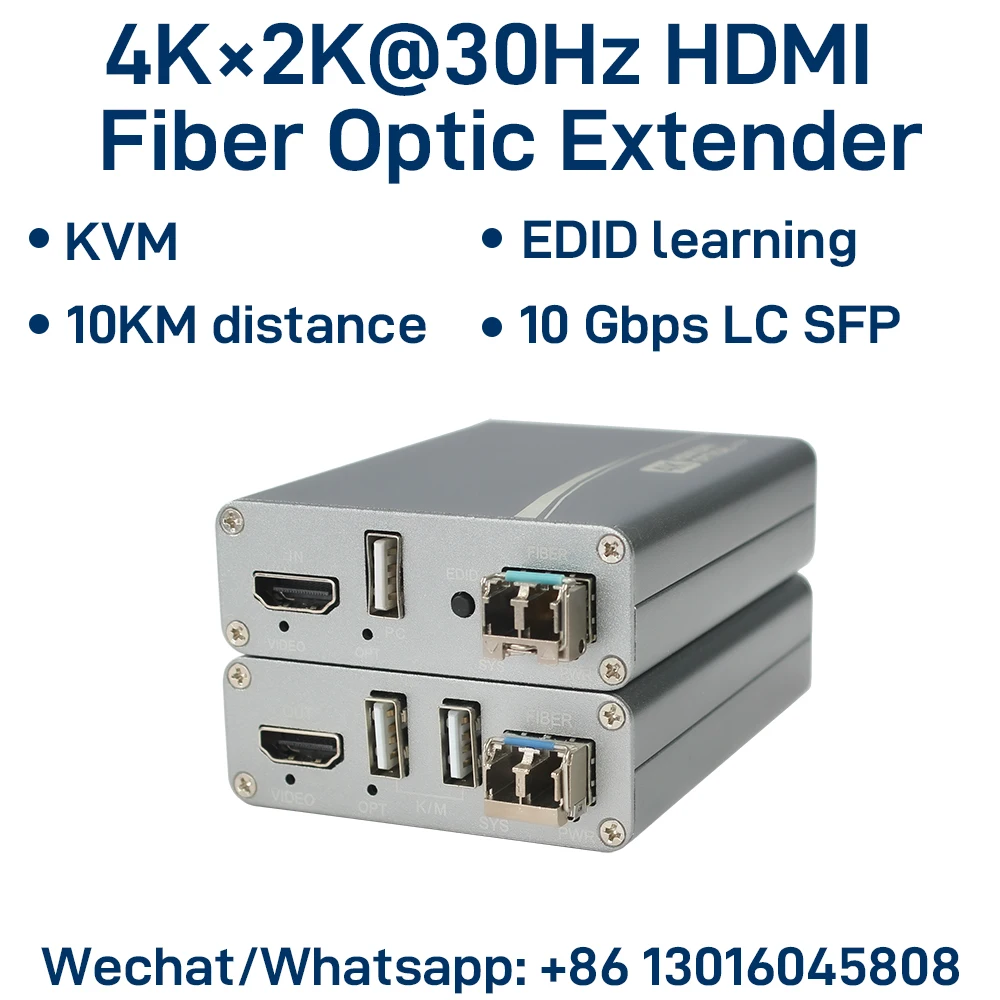 

Удлинитель оптоволокна 4K HDMI с KVM/RS232 до 10 км, непрессованный 10G LC SFP, 4K×2K@30 Гц, обучение EDID, защита от электростатического разряда