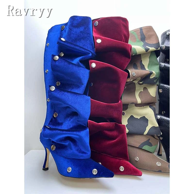 

Brand Design Women Knee High Boots Pointed Metal Rivet Thigh High Thigh High Boot Fashion Runway Party Winter Warm Shoes