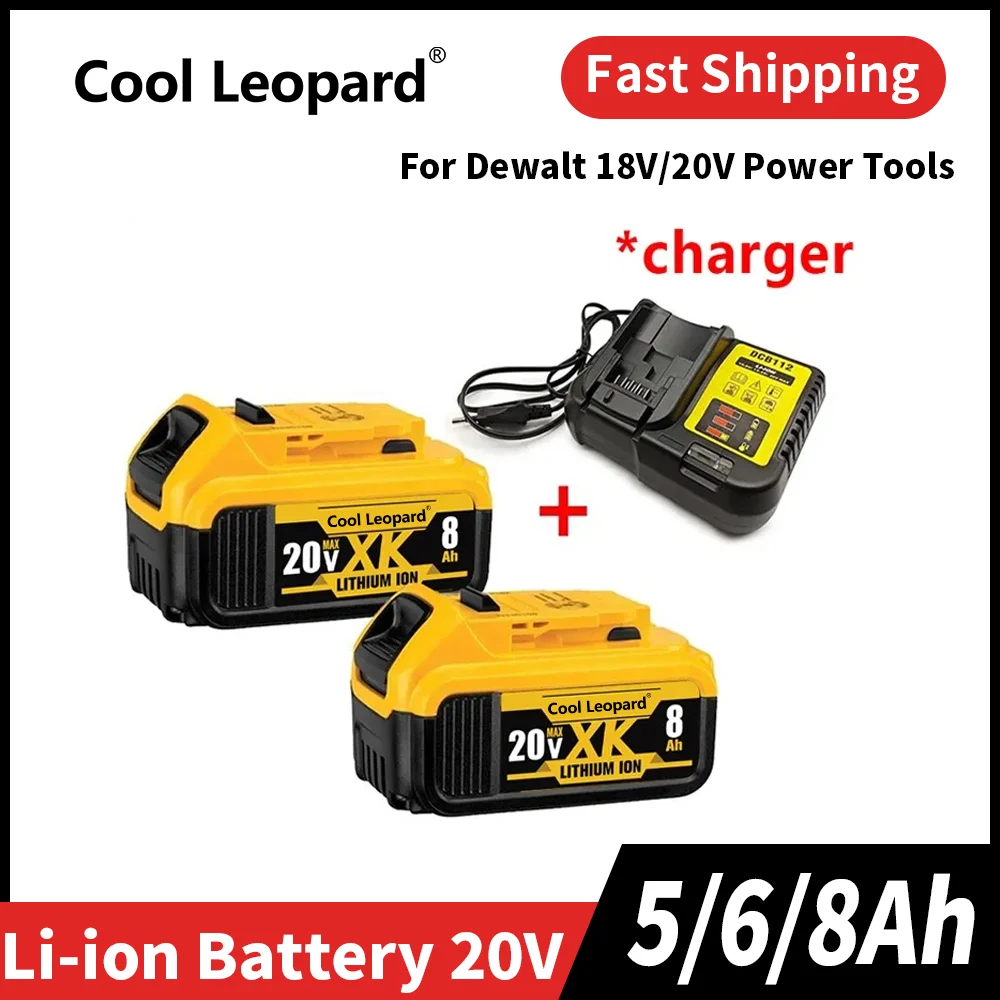 

2PCS 20V Replacement Li-ion Battery For DeWalt Electric Tool 18V DCB205 DCB204-2 DCB206 With Charger 5.0Ah/6.0Ah/8.0Ah Cell