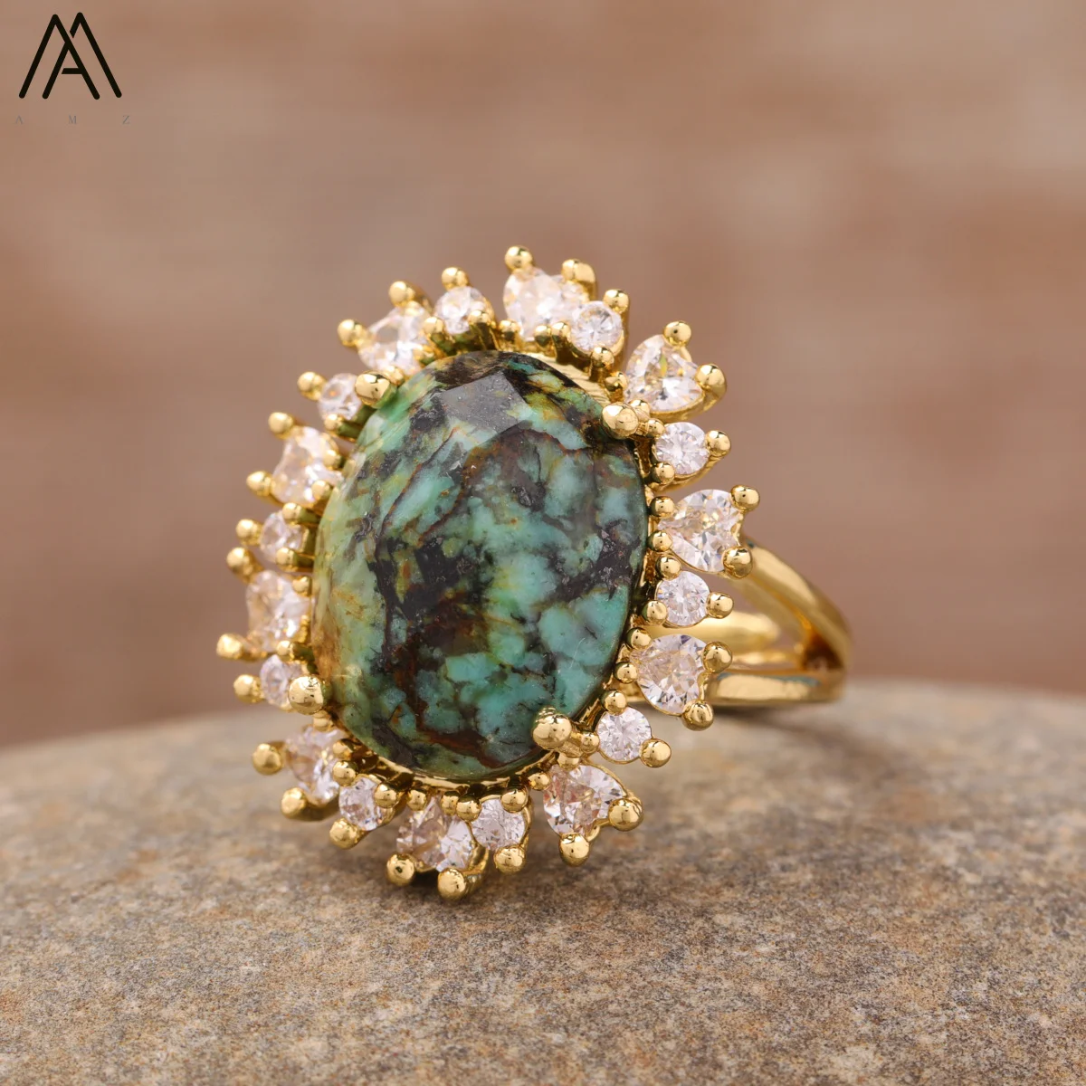 Trendy Women African Turquoise Adjustable Rings Fashion Natural Gemstone Statement Ring Designer Wedding Party Jewelry Gifts