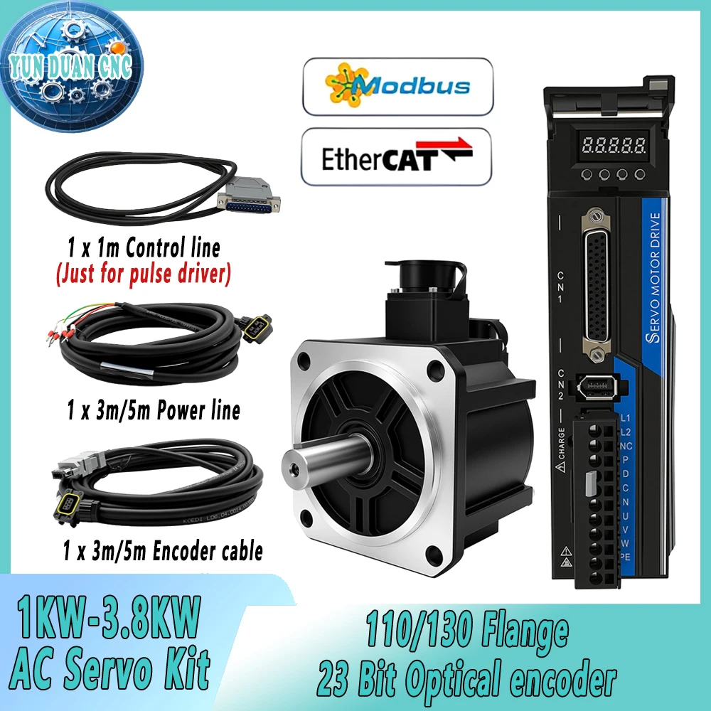 

110/130 Flange AC Servo Motor Driver Set Pulse/EtherCAT 23Bit Absolute Optical Encoder Servo 1.2KW 1.5KW 2.6KW 3.8KW With Brake
