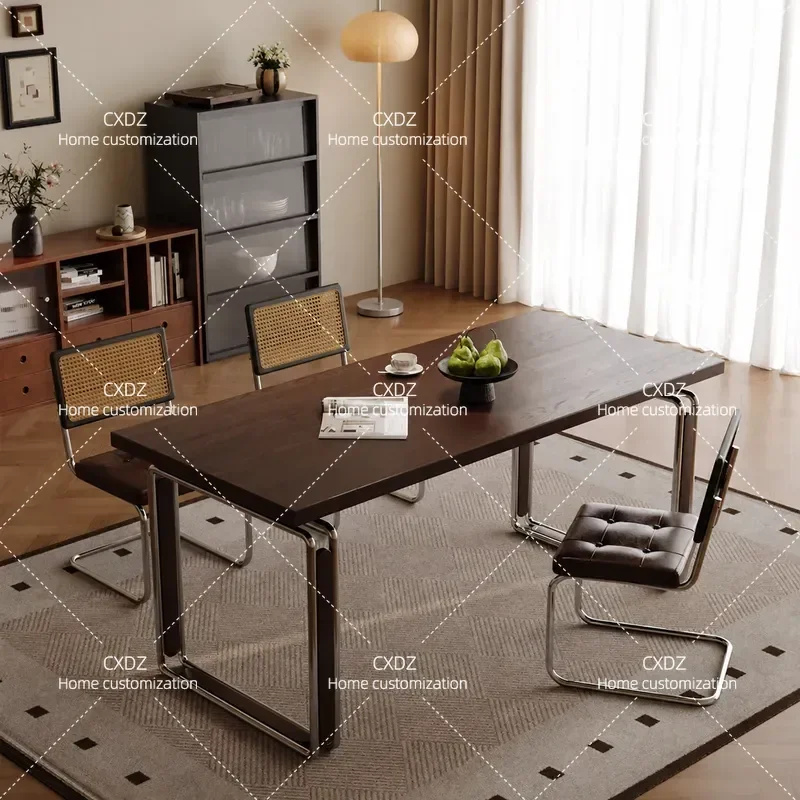 Medieval Solid Wood Dining Table Bauhaus Retro Rectangular Ash Wood Desk Workbench for Small Apartment Household