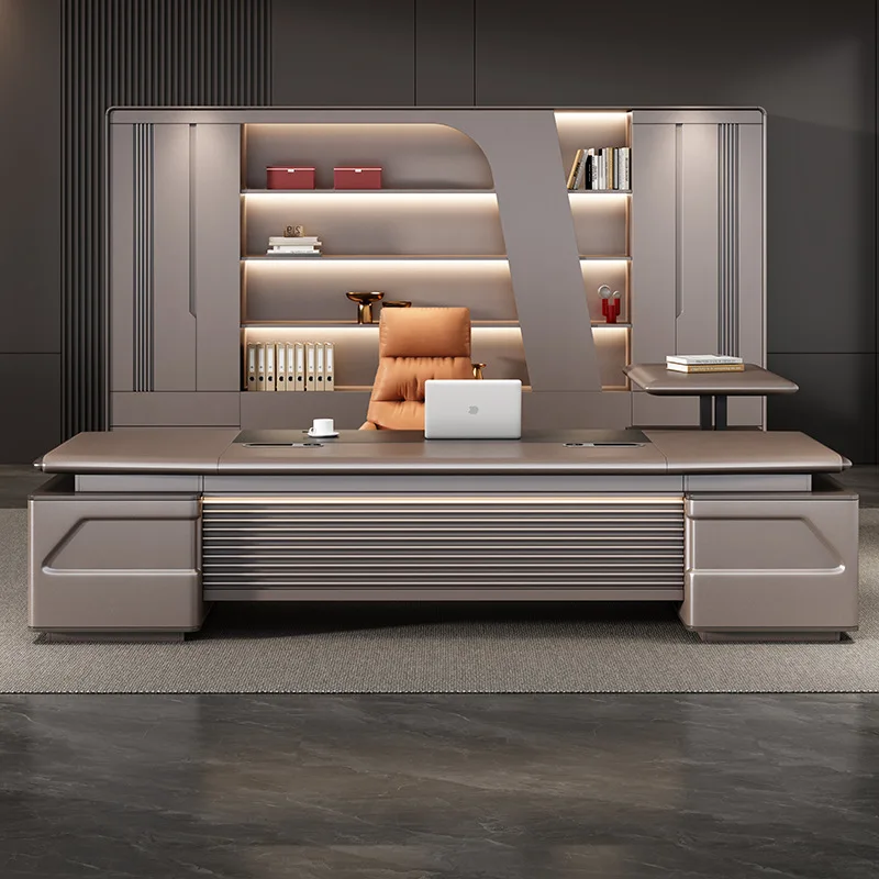 Painted fashion boss table, big desk metal paint surface, supervisor manager office desk and chair combination