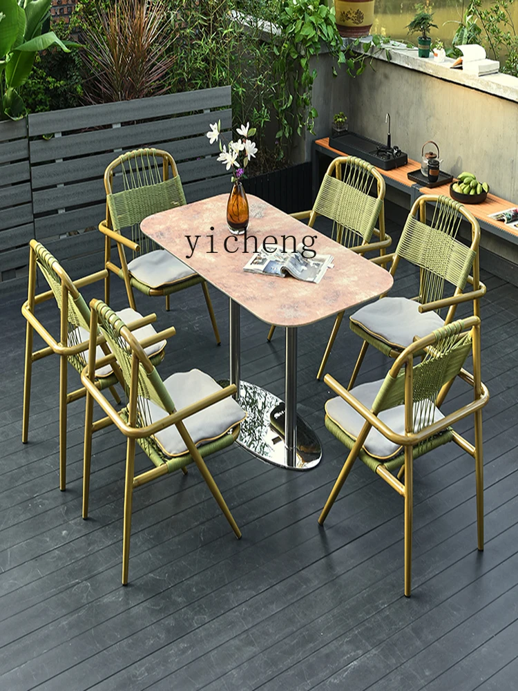 Tqh Outdoor Desk-Chair Three-Piece Courtyard Villa Garden Terrace Balcony Rattan Chair Outdoor Occasional Table