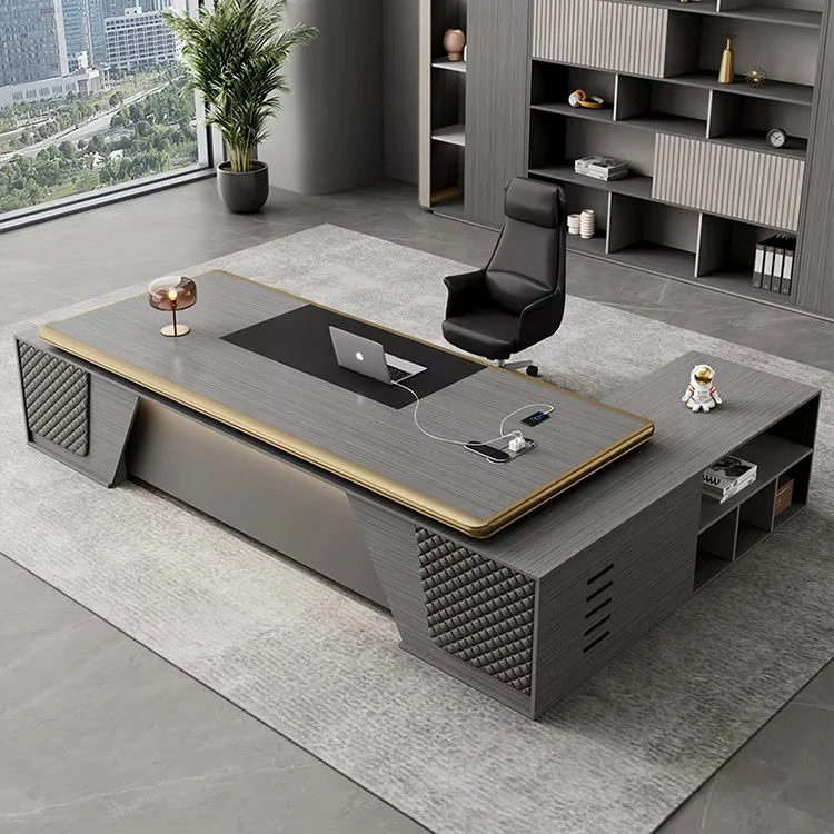 Modern Executive Boss Desk With Panel Design Easy Assembly Luxury Desk For Manager And CEO Extendable Office Furniture