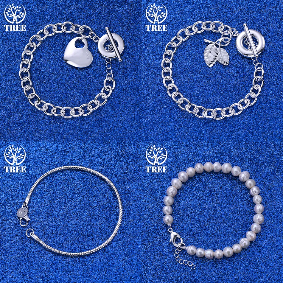 

Fashion Charm Jewelry 925 Sterling Silver Heart Leaf Bead Chain Snake Chain Bracelets Women Birthday Party Cute Gift Accessories