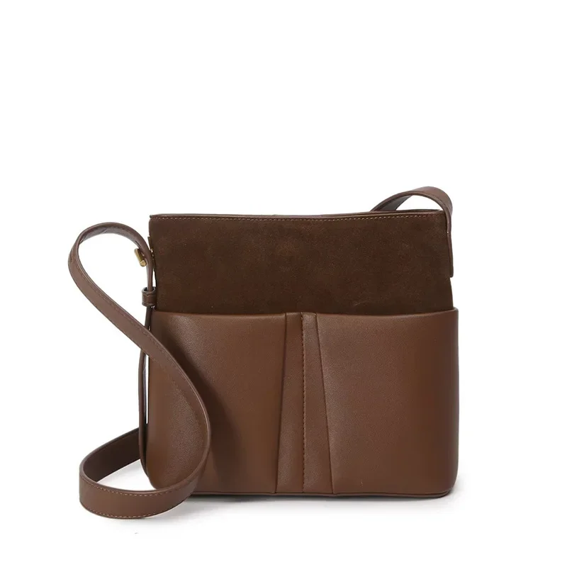 Matte and Color Block Genuine Leather Shoulder Bag for Women, with Top Layer Cowhide Bucket and Commuter Tote Bag