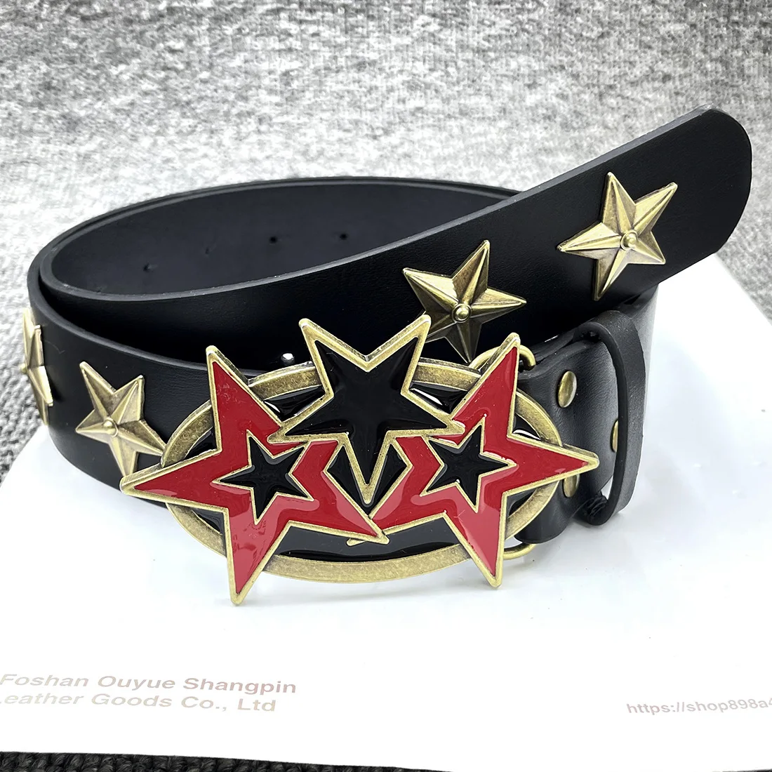 

Роскошный дизайнерский пятиугольный бронзовый винтажный Y2k Street Star винтажный черный, красный высококачественный мужской и женский кожаный ремень контрастного цвета