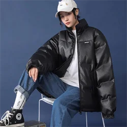 Chaqueta acolchada de algodón para mujer, parka gruesa de cuero PU, moda coreana, invierno, novedad de 2023