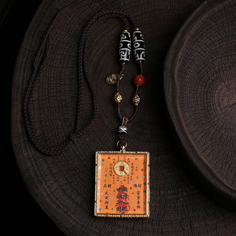 Thangka Wealth-Enhancing Pendant Sweater Chain Agate Dzi Bead Accessories Handmade Braided Rope Necklace