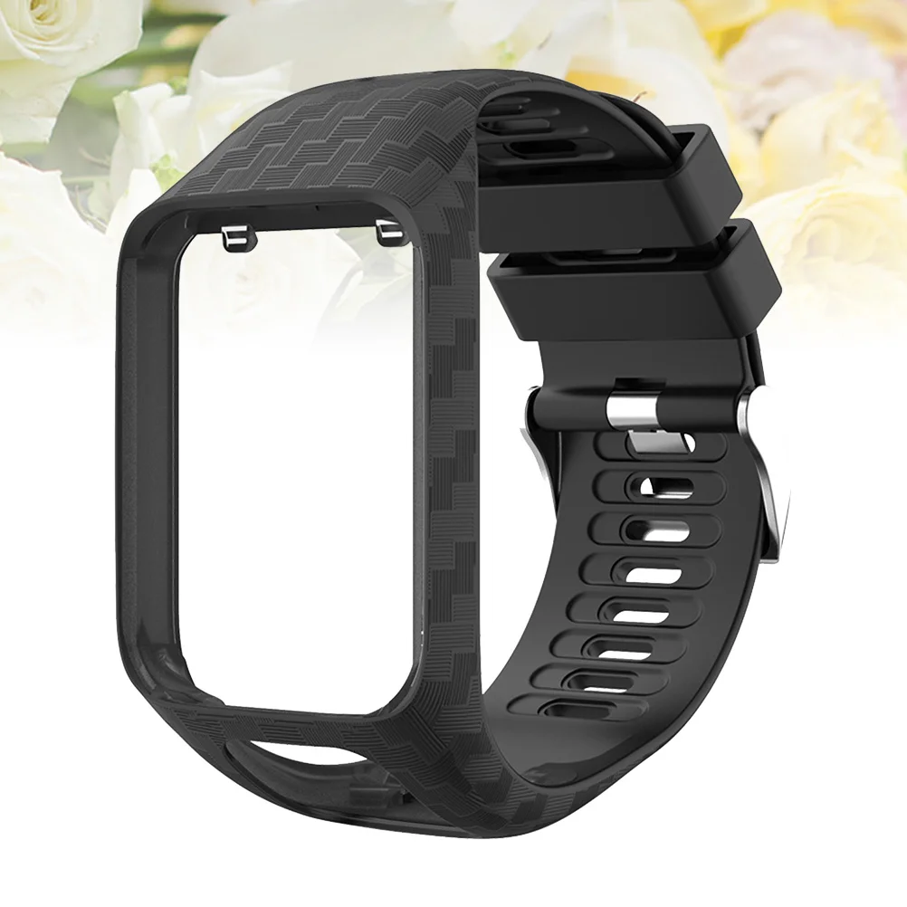 

1pc Silicone Watch Band Replacement Adjustable Carved Texture Strap For 2 Smart Watch Band Wristband Black
