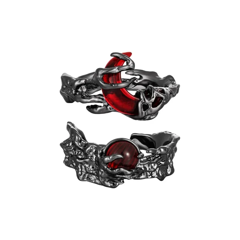 Original niche dark wind blood moon liquid ring fashion retro irregular winding adjustable rings festival couple jewelry