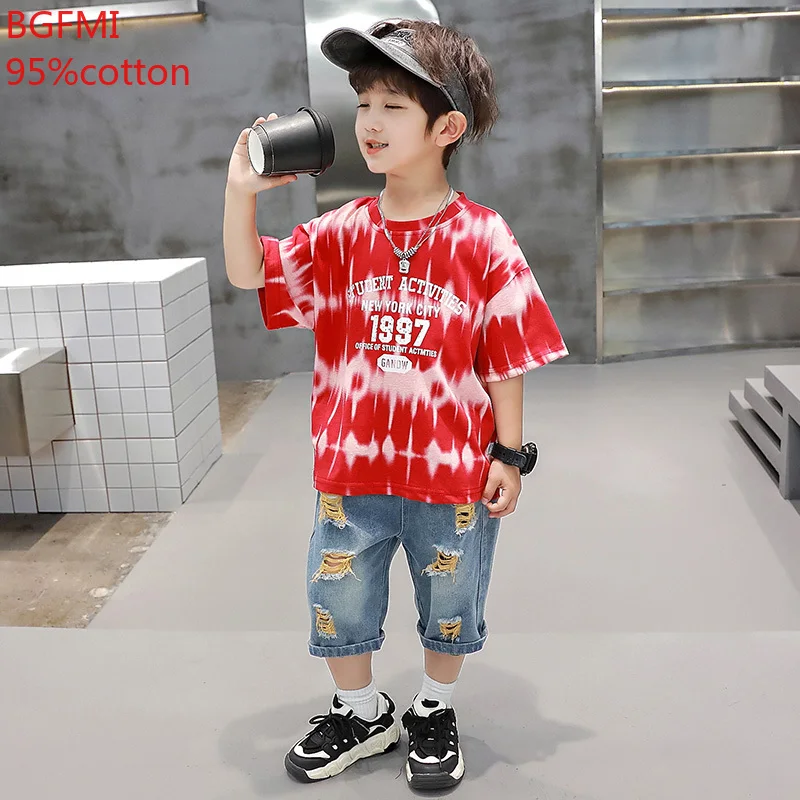 

Boy Sports Suit Boy Clothes Summer Letter Set for Baby Boys girl 2024 Cotton Clothing Shirt and Denim Shorts Children Outfits