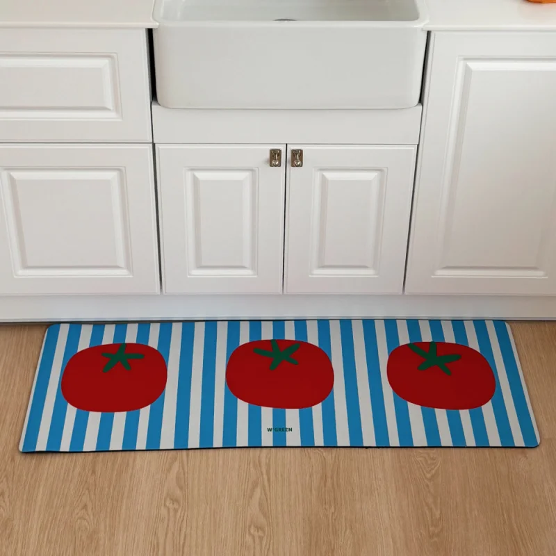 VIKAMA Lovely Tomato Gestreifter Küchenstreifen-Teppich, rutschfest, saugfähig, für Wäsche, Bodenmatte, Badezimmer, Eingang, Fußmatte, Heimdekoration