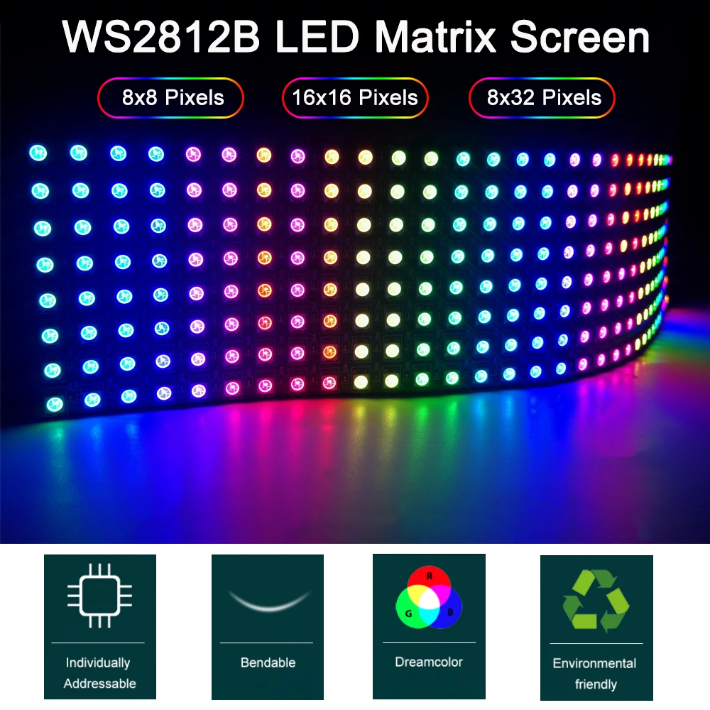 Módulo de luz Led direccionable individualmente, Panel de luz DC5V WS2812B, pantalla de matriz 5050 RGB, Digital Flexible, 8x8, 16x16, 8x32, 64, 256