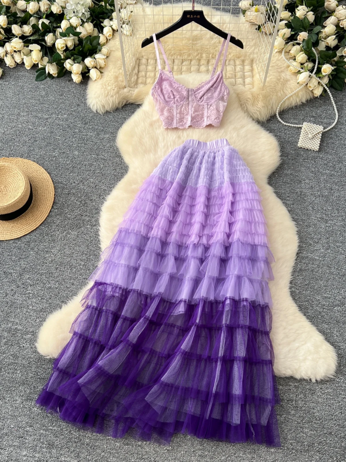 

Vaion Set Женская весенняя юбка Faion Gentle Wind с высокой талией adient Color Me f Юбка Топ с кружевным ремешком + майка с кружевной отделкой