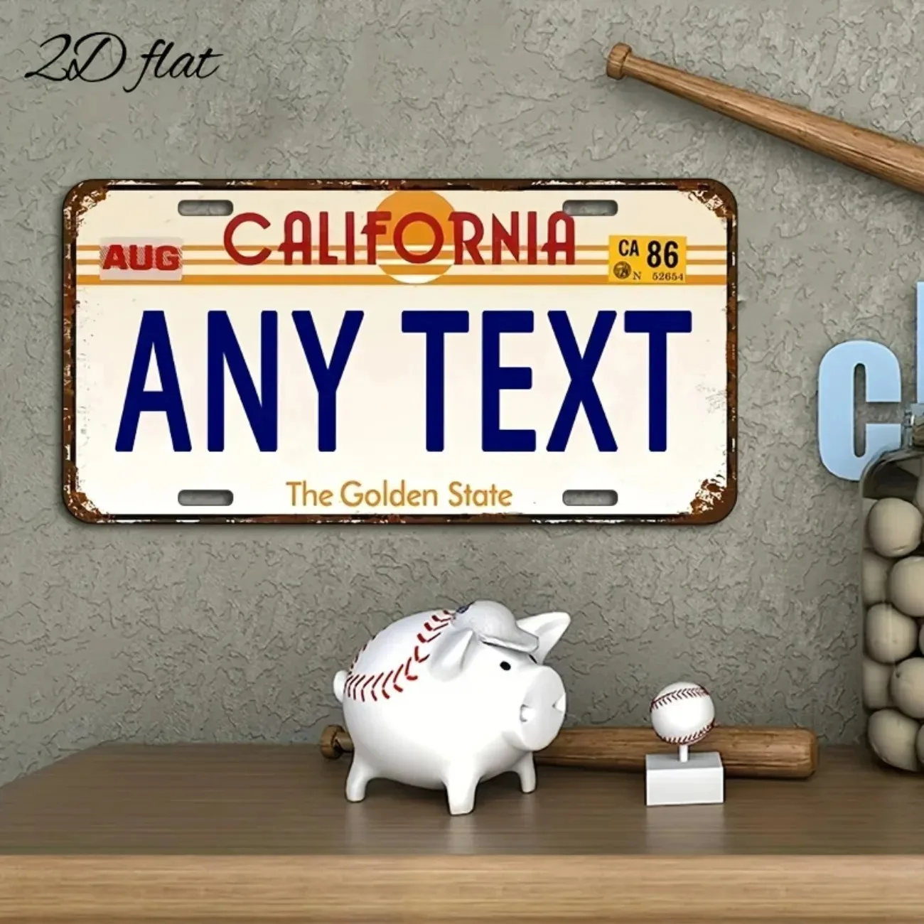 Customizable California 2D Flat Metal License Plate - Personalized Text/Logo | Vintage Home/Car/Garage Decor Gift (Decor Only)