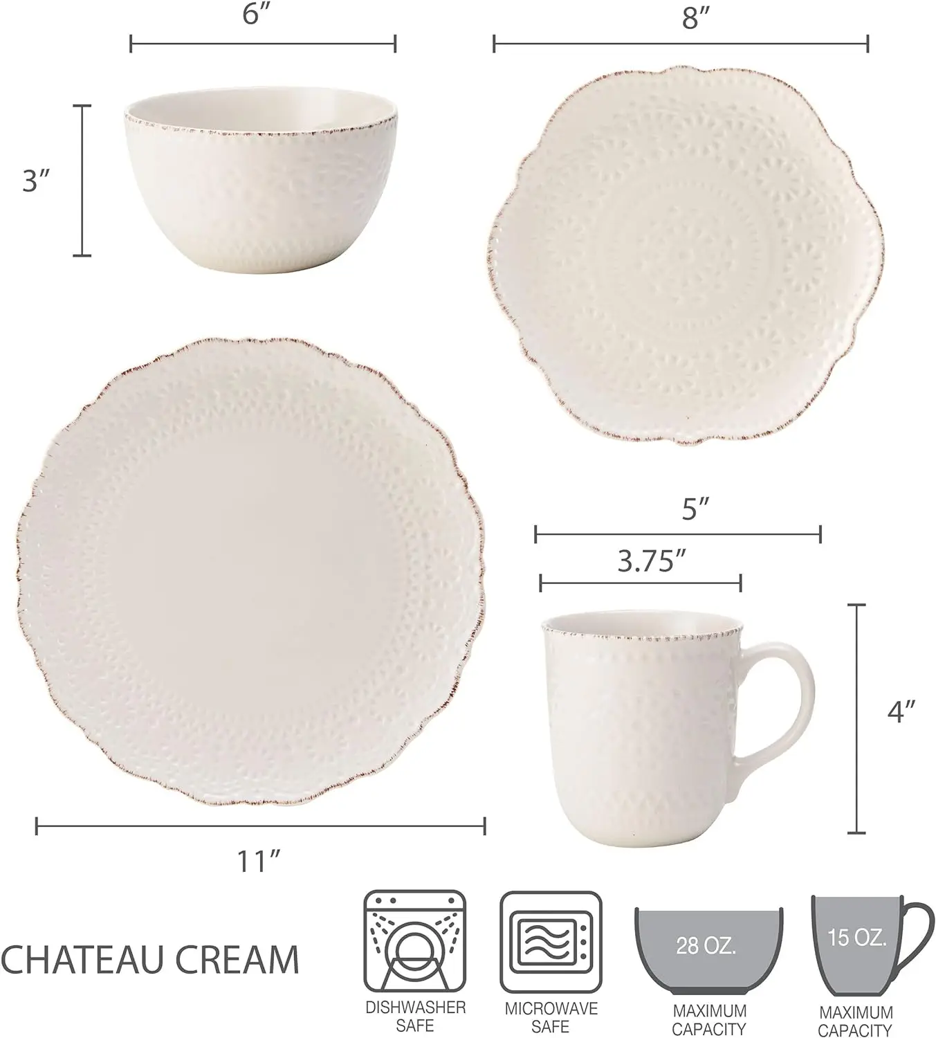 5143149 Chateau Cream 16-Piece Stoneware Dinnerware Set Service for 4 Off White