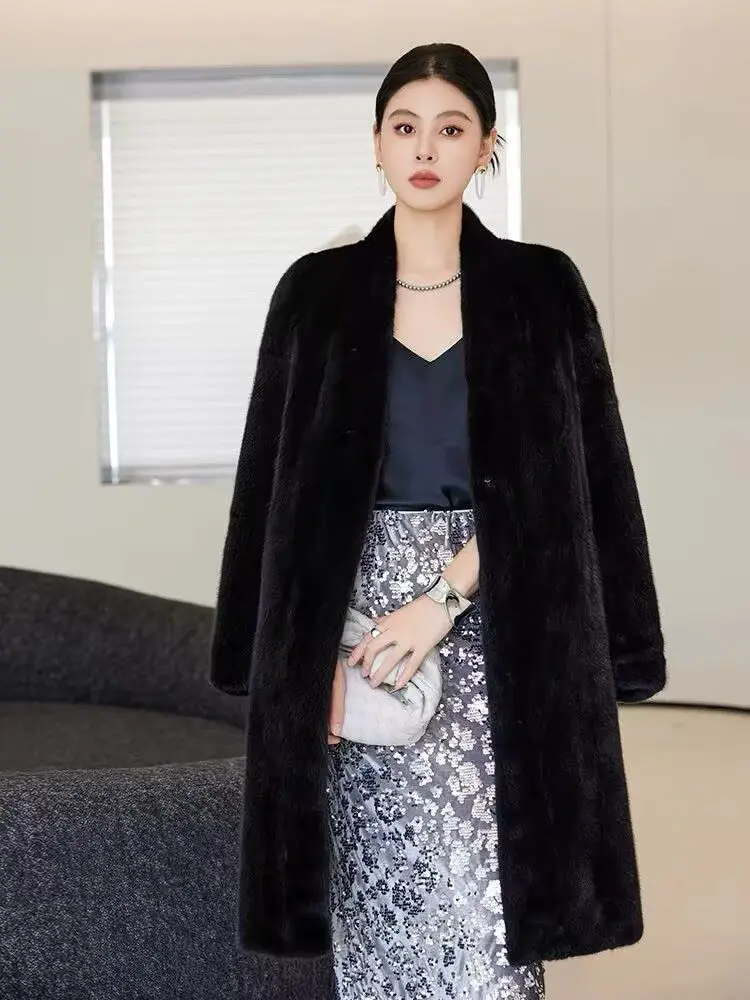 Faux Fur Mink Coats Womens Vintage Commute Daughter Retro Tassels Seamless Horn-Button Straight-Cut Slender Lacing Handmade Slim