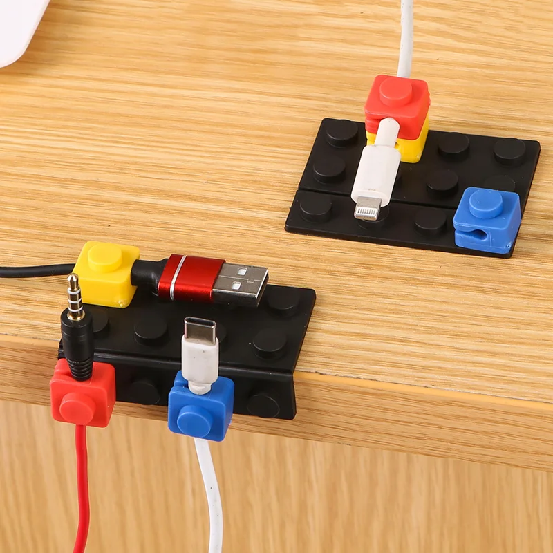 Building Block Shape Cable Organizer Desktop Line Holder USB Cable Organizer Adhesive Holder Freely Assembled Cable Organizer