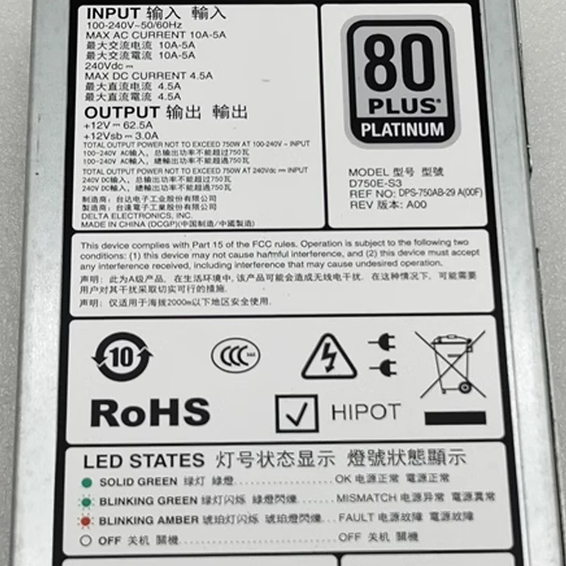 0CWKMX Original For DELL R520 R530 R620 R630 R720 R730 R820 T420 T620 R530XD R730XD Server 750W Power Supply D750E-S3 CN-0CWKMX