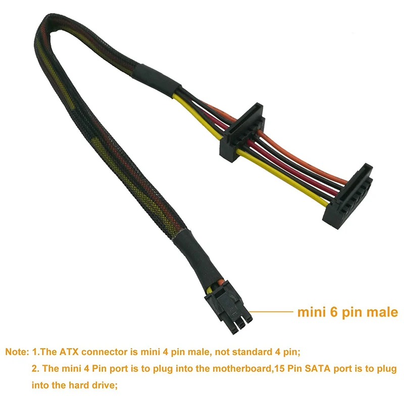 N27R HDD SATA Power Cable Right-Angle SATA 15 Pin X2 to Mini 6 Pin ATX Adapter for Dell Inspiron 3653 3650 Series Compatible