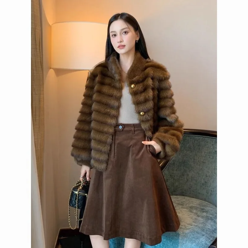 2026 Autumn and Winter New Environmentally Friendly Mink Sable Plush Fur Coat Women's High-end Loose Stand-up Collar Short Coat