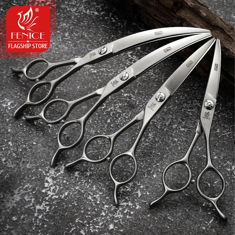 Fenice 6.0/6.5/7.0/7.5inch Big Curved Scissors 45° Curved Scissor for Dog Beauty Scissors Pets Dog Grooming Tools Dog Haircut