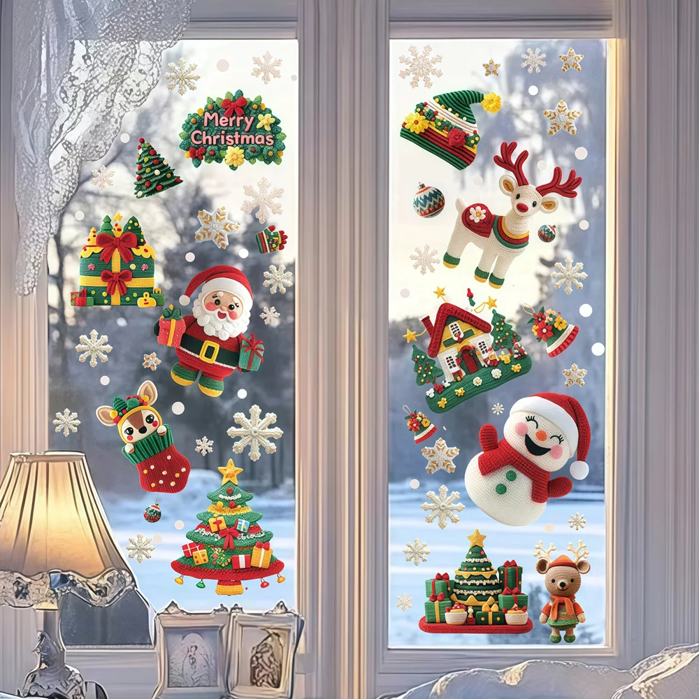 

Christmas Window Stickers– Electrostatic Decals with Snowflakes, Snowman,Santa & Reindeer | Glass Decorations for Home