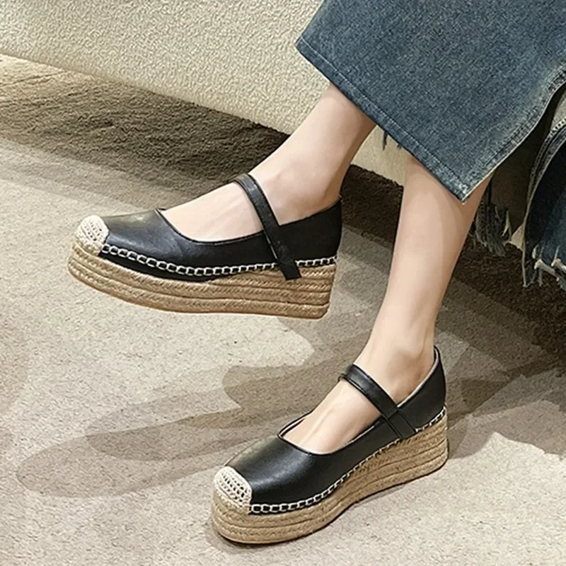 High Heels Women Marie Janes Shoes New Weave Wedges Platform Dress Party Shoes 2024 Spring Rome Sandals Pumps Female Zapatillas