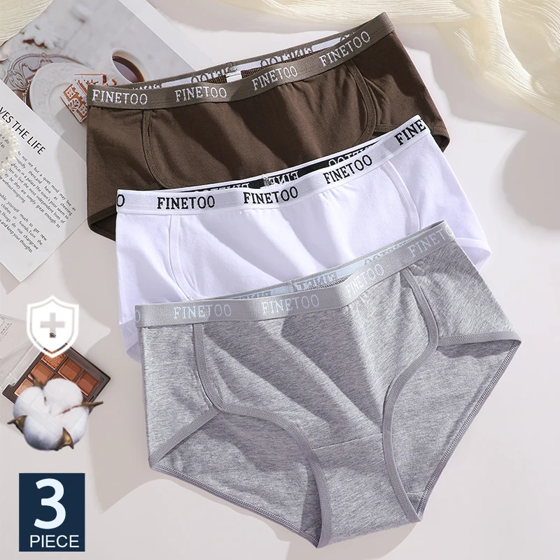 FINETOO 3er-Set Baumwoll-Damenslips, Hüftslips, sexy Damen-Unterwäsche mit Schriftzug am Bund, Intimwäsche für Frauen