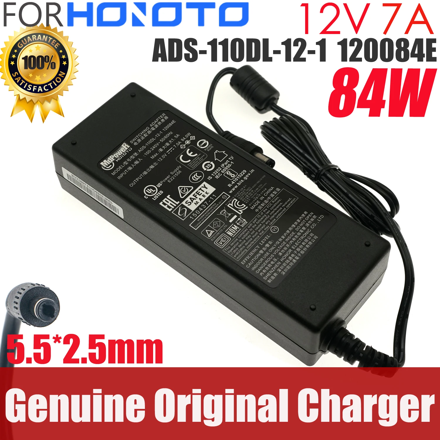 

Genuine HONOTO Switching Adapter AC Charger ADS-110DL-12-1 120084E 12V 7A 84W 5.5x2.5mm For LaCie Power Supply Original