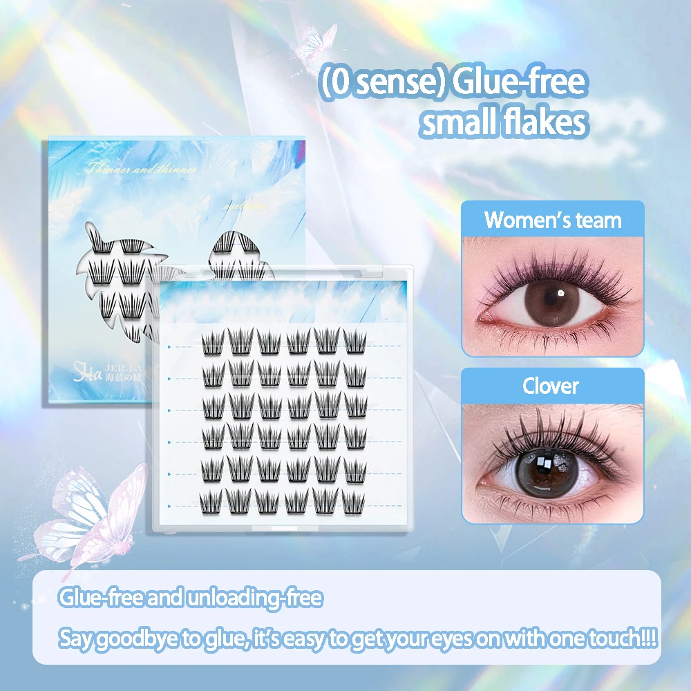 6 rows of glue-free small flakes series·All-match women's group eyelashes clover small stickers lightweight curly false eyelashe