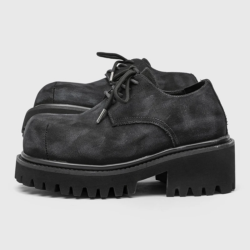 Men Casual Big Head Derby Black Men Lace Up Thick Soled Non Slip Breathable High-quality Business Leather Shoes Sizes 38-46