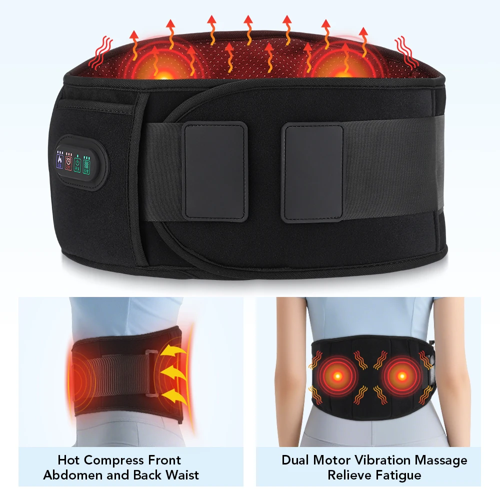 Red Light Heating Waist Massage Belt  High Vibration Hot Compress Massager Lumbar Care Promote Blood Circulation Relax Muscle