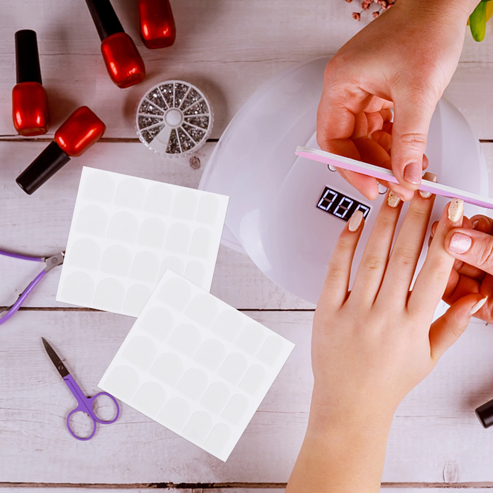 

50 pcs Fake Nail Stickers Premium Manicure Paste Portable Lightweight Double-Sided Adhesive Plates Waterproof Nail Art