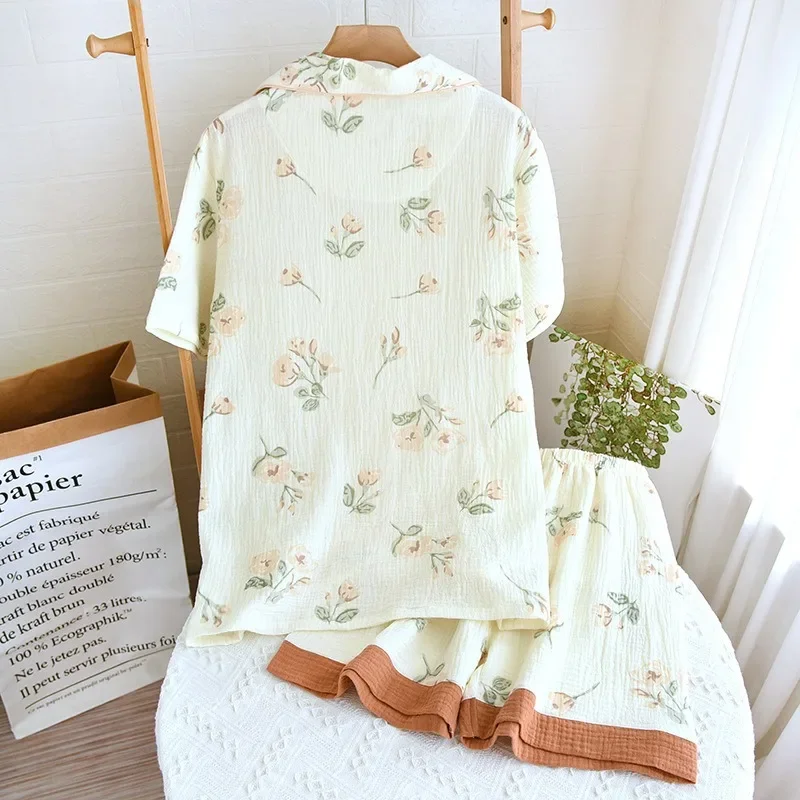 Reine Baumwolle Damen Pyjama Set Rose Blumen druck Home Anzüge Pyjama Kurzarm Pyjama 2023 Sommer neue 2 Stück Nachtwäsche