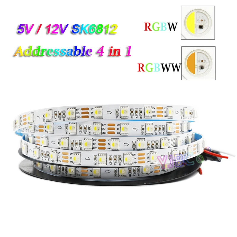 5v 12v SK6812 icアドレス可能rgbw rgbww 4色で1 ledストリップライト60pixles/m smd 5050 rgb白ランプテープスマートライトバー