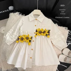 Autumn Spring New Girls' Dress Korean Fashion Cute Flower Dress Girls Long Sleeve Sweet Princess Wedding Birthday Party Dress