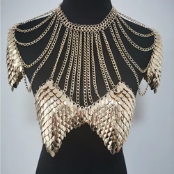 New Fashion RJFS23 Mermaid Fish Scales Shoulder Bra Chains Layers Chainmail Dragon Scale Shoulder Bra Jewelry 2 Colors