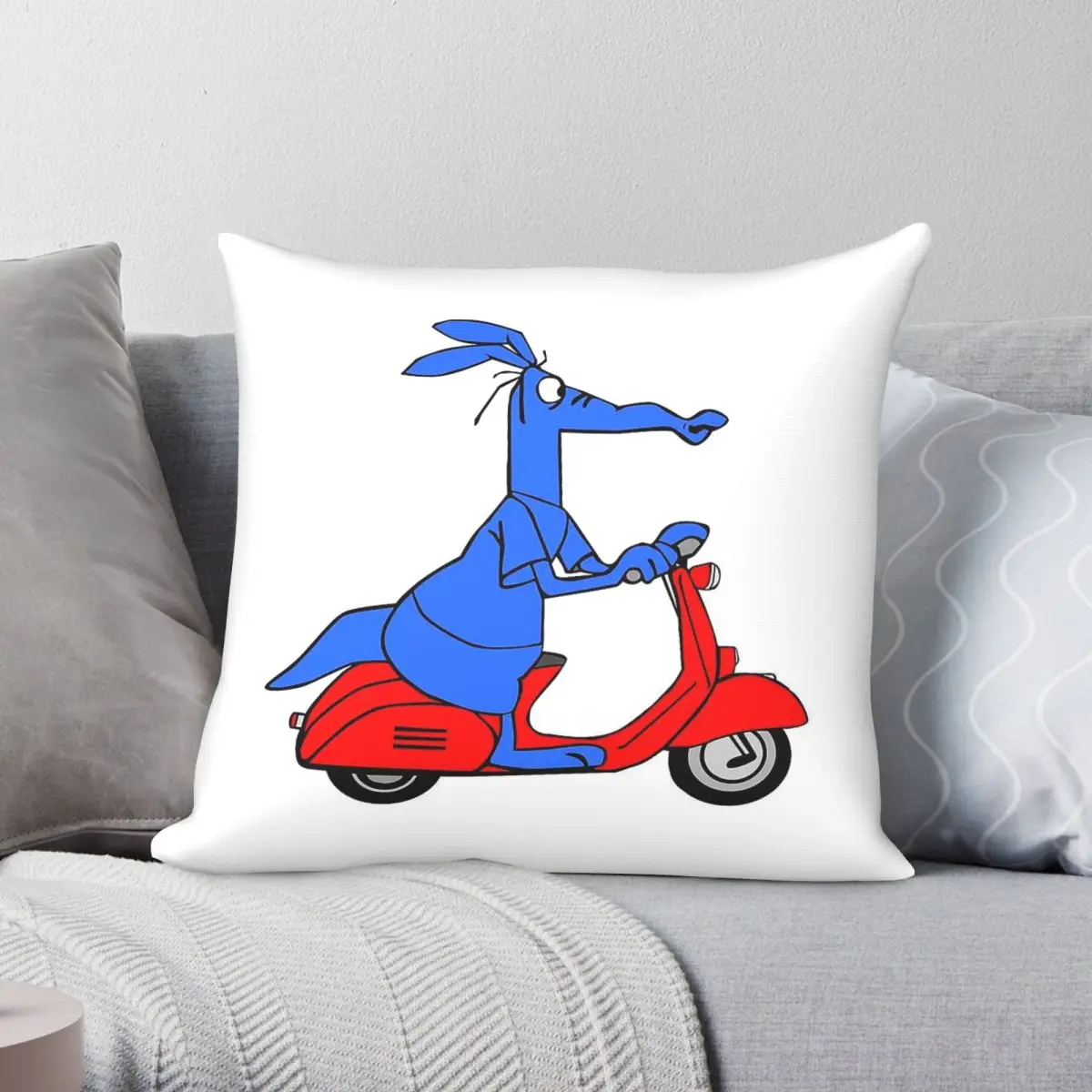 Blue Elise Scooter Square Pillowcase Polyester Linen Velvet Printed Zip Decor Sofa Cushion Cover