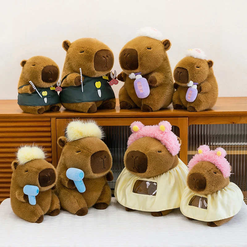 

Kawaii Capybara Plush Toy Barber Theme Stuffed Animal Cute Cuddly Doll for Kids Birthday Gift Soft Filled Toy for Children