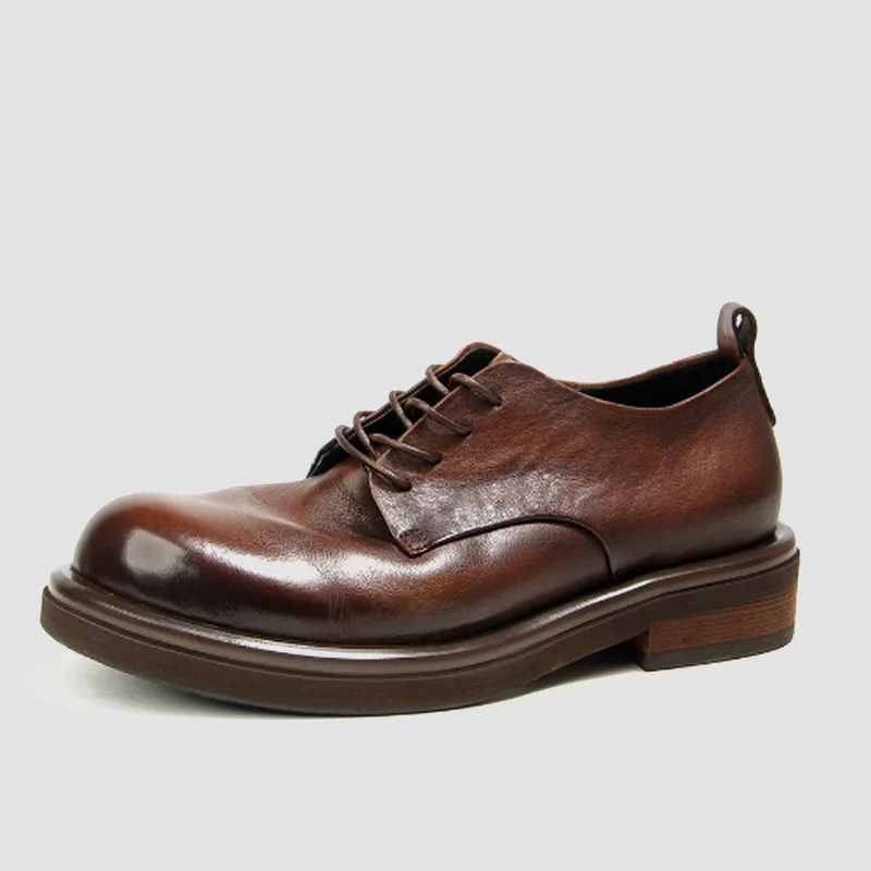 The First Layer of Cowhide Washed Retro Leather Shoes Men's Formal Shoes  Casual Round Head Man Leather Shoes Business Low Heels
