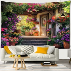 Natural Rural Garden Scenery Tapestry House Outdoor Flowers Tapestry Living Room Bedroom Background Wall Hanging Art Decor