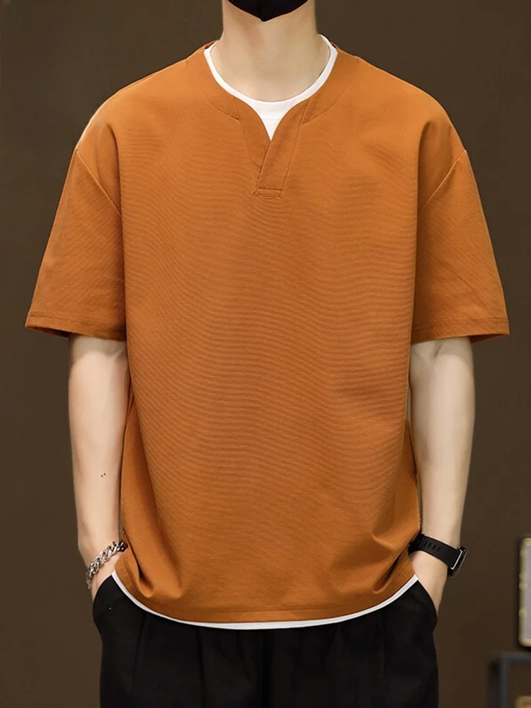 

Мужская летняя модная футболка свободного кроя с коротким рукавом, универсальная повседневная молодежная футболка из смесового полиэстера