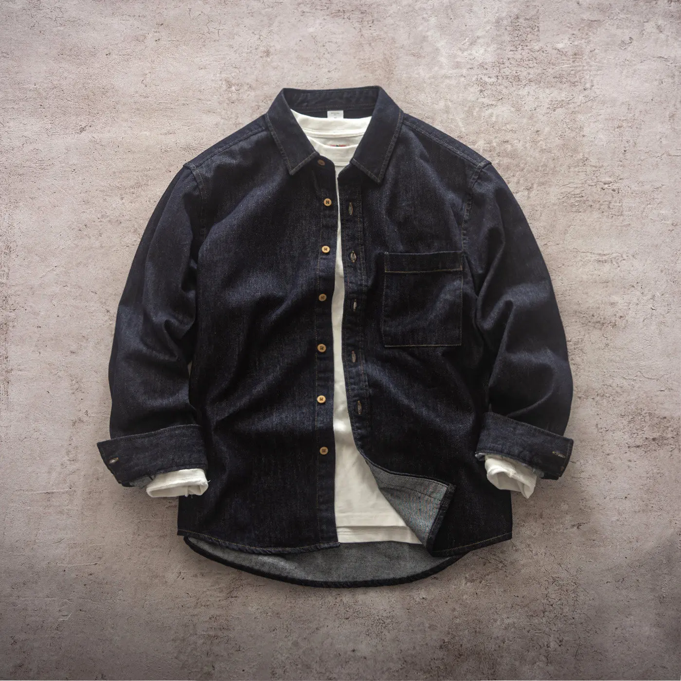 Indigo Denim Washed Loose-Fit American Vintage Workwear Long-Sleeve Denim Shirt for Men 2026 New Autumn Casual Shirt
