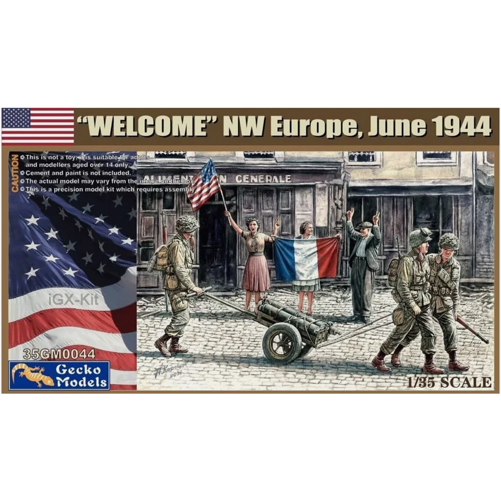 Gecko 35GM0044 1/35 Scale Welcome NW Europe  June 1944 Figure Set w/Cart Plastic Building Hobby Craft Assembly Model Kit
